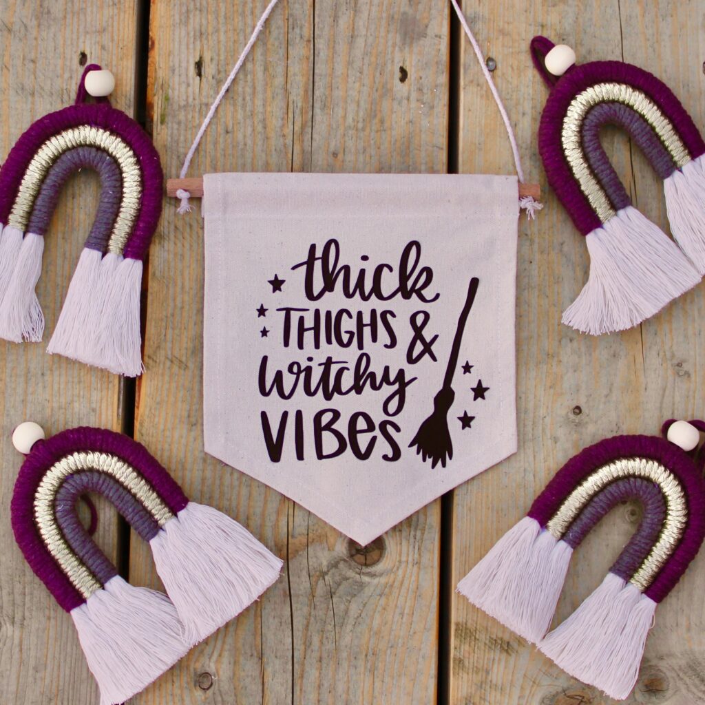 Halloween Canvas Banner Thick Thighs and Witchy Vibes